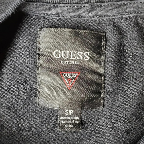GUESS Black Faux Leather Panel Women's Pullover Sweatshirt Small - Picture 2 of 15